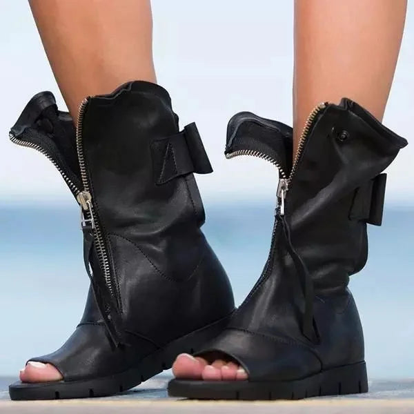 Open Toe Flat Ankle Boots for Women with Front Zipper Closure 2