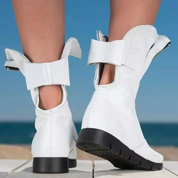 Open Toe Flat Ankle Boots for Women with Front Zipper Closure 4