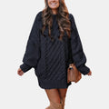 Oversized Cable Knit Sweater Dress with Distressed Sleeve Detail 0