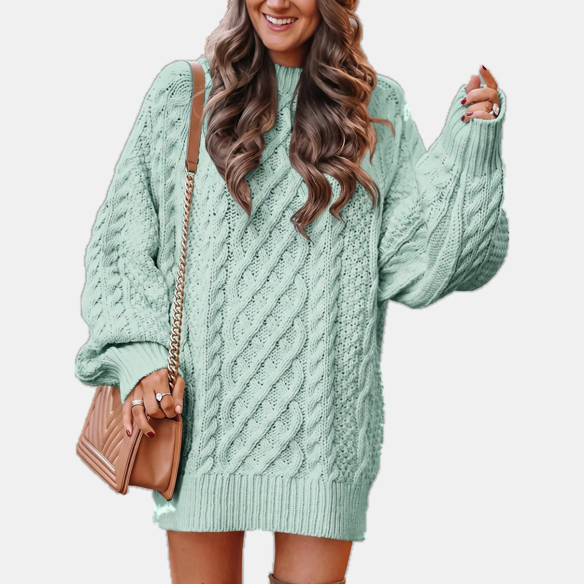 Oversized Cable Knit Sweater Dress with Distressed Sleeve Detail 8