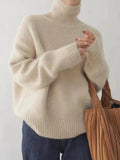 Oversized Ribbed Knit Turtleneck Sweater for Women - Cozy Layer 0