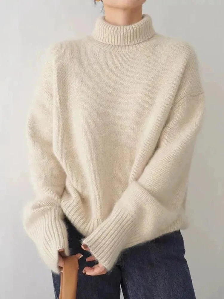 Oversized Ribbed Knit Turtleneck Sweater for Women - Cozy Layer 1