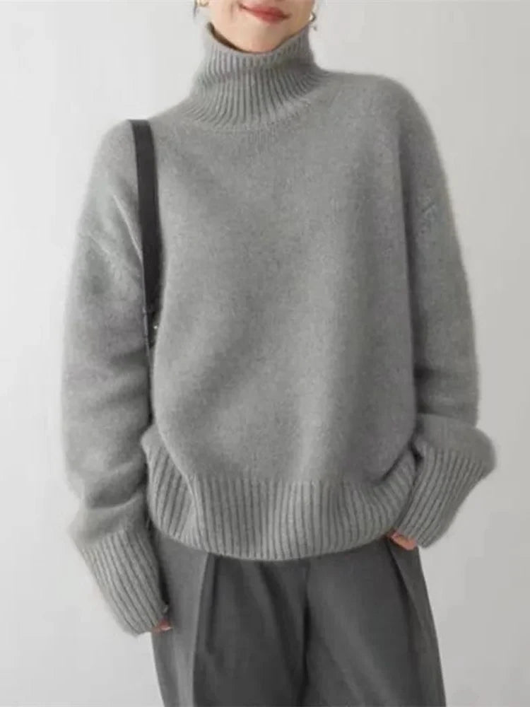 Oversized Ribbed Knit Turtleneck Sweater for Women - Cozy Layer 3