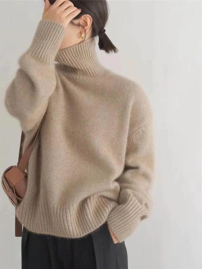 Oversized Ribbed Knit Turtleneck Sweater for Women - Cozy Layer 5