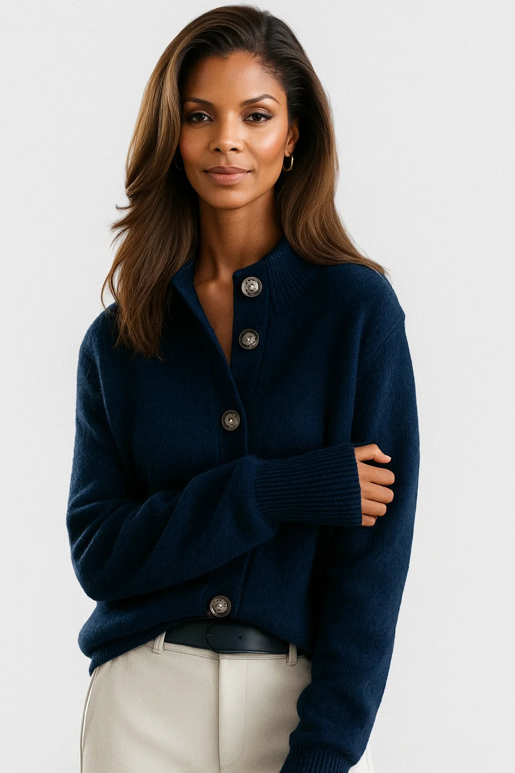 Relaxed Fit Button-Front Cardigan Sweater for Women 11