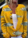 Relaxed Open-Front Women's Cardigan Sweater with Whimsical Print 0