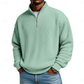 Ribbed Men's Quarter Zip Pullover with Relaxed Fit and Adjustable Collar 0