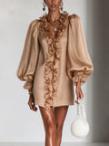 Ruffled Puff-Sleeve Mini Dress - Relaxed Fit for Casual & Formal Wear 0