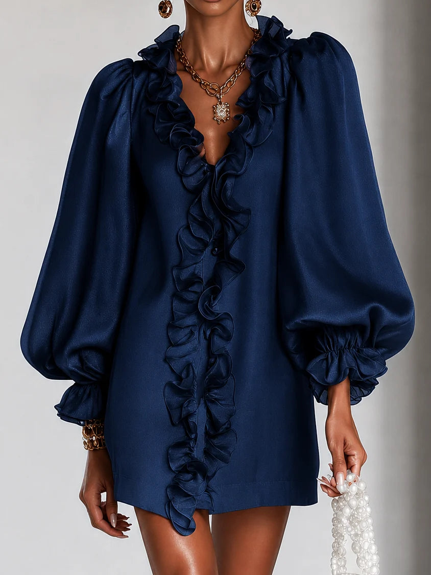 Ruffled Puff-Sleeve Mini Dress - Relaxed Fit for Casual & Formal Wear 6