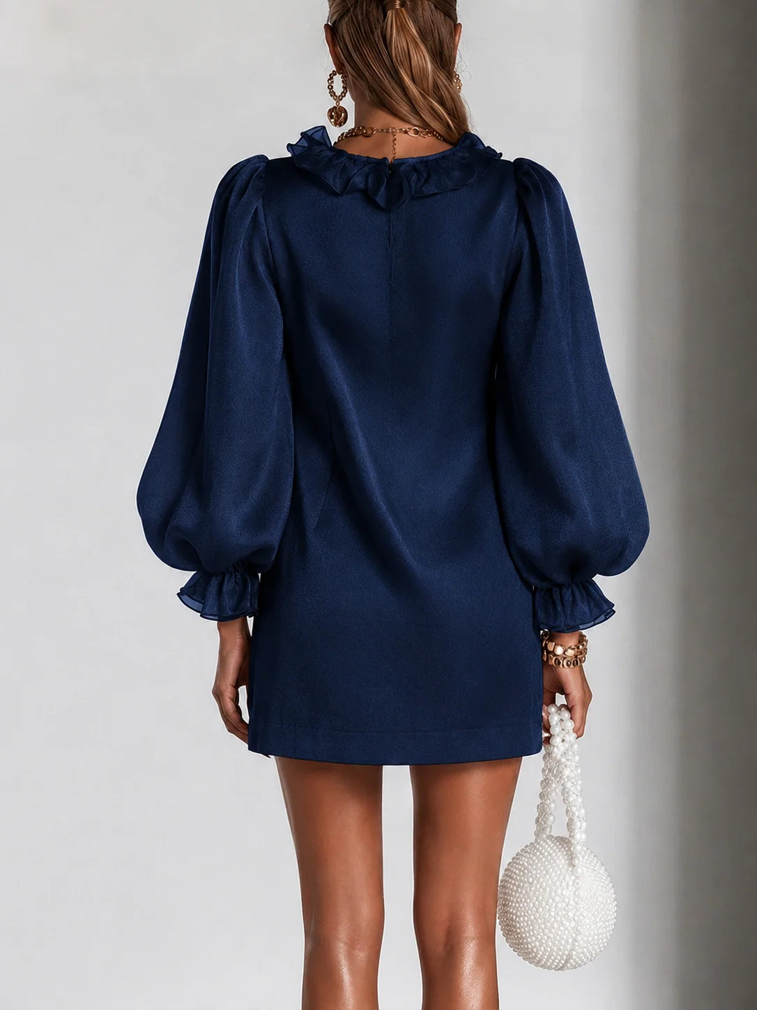 Ruffled Puff-Sleeve Mini Dress - Relaxed Fit for Casual & Formal Wear 7