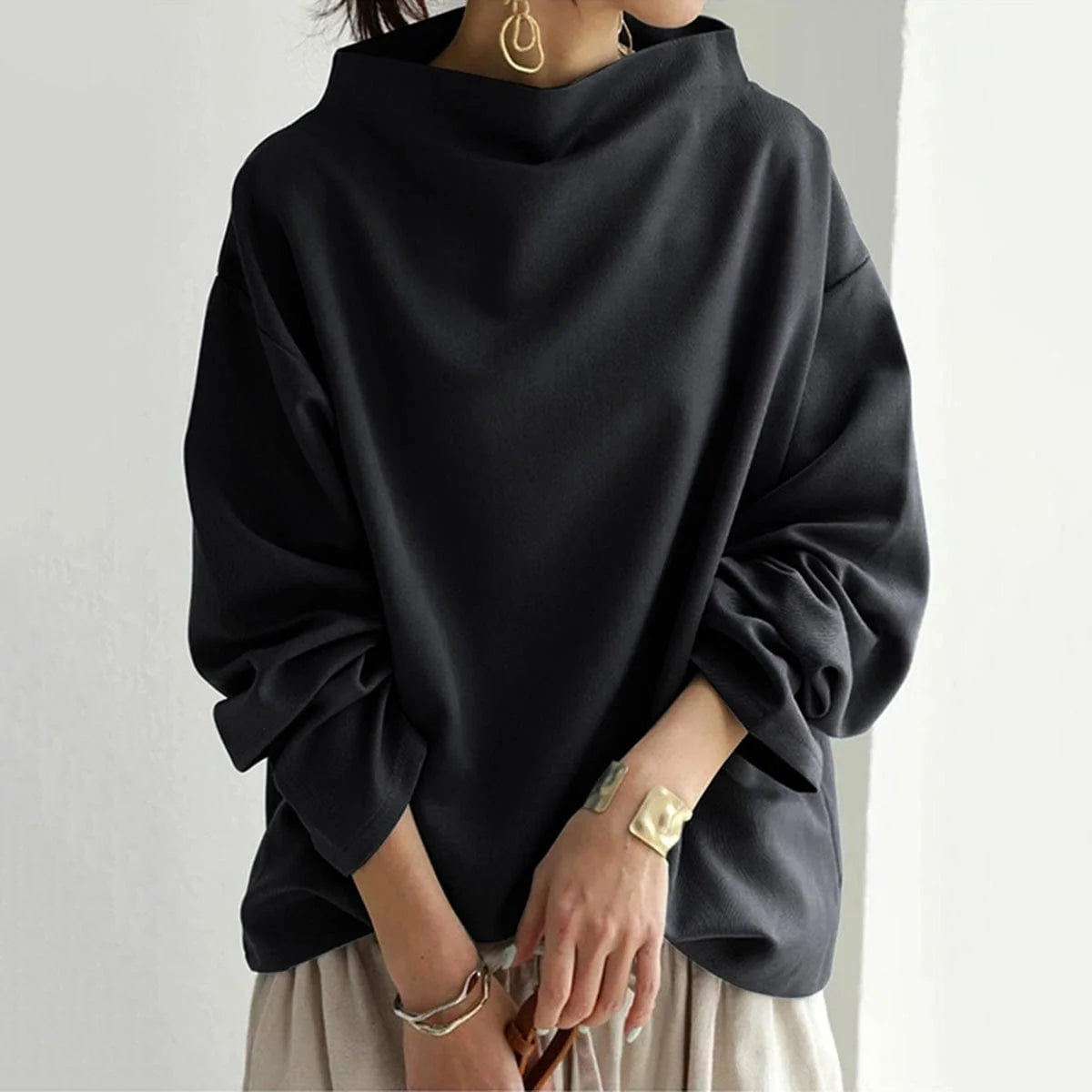 Soft Knit High Neck Top with Relaxed Fit for Everyday Wear 3