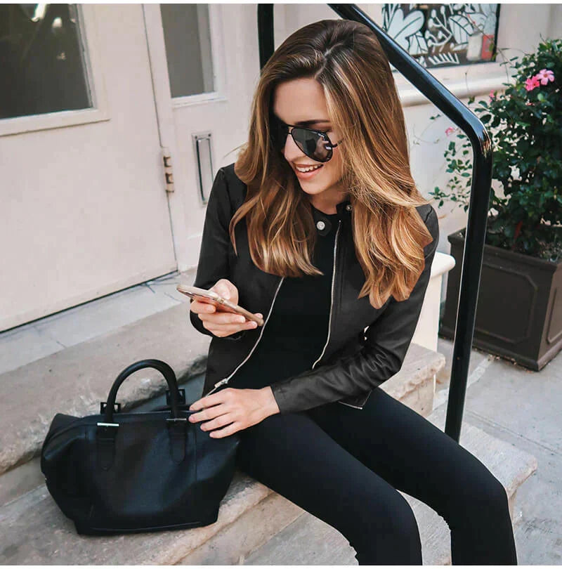 Structured Leather Blazer with Tailored Fit for Women 1