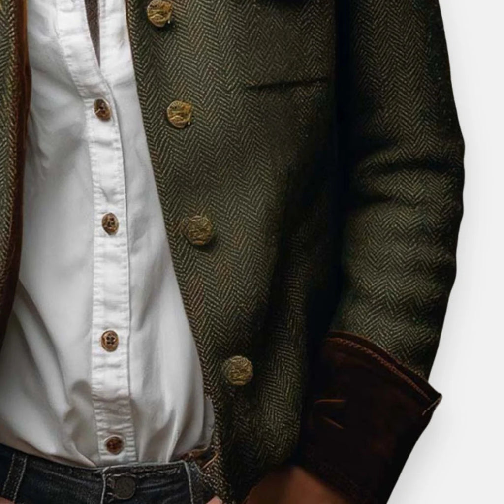 Tailored Herringbone Tweed Jacket with Structured Fit for Versatile Wear 1