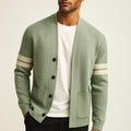 Tailored Merino Blend Cardigan Sweater with Sleeve Stripes for Men 0