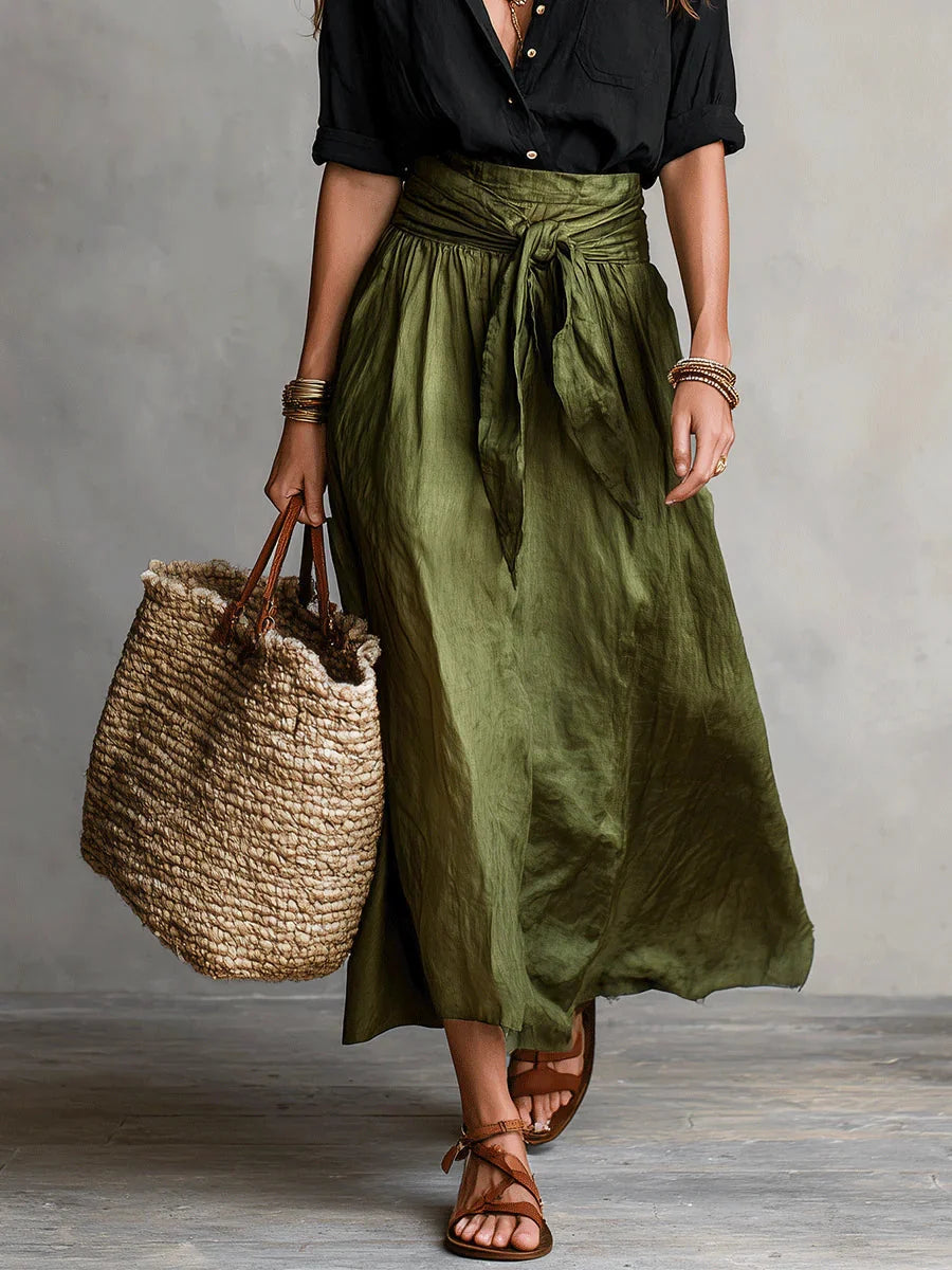 Tie-Waist Midi Skirt and Relaxed Button Shirt Set - Women's Outfit 8