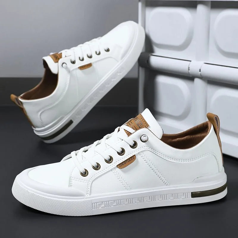 Two-Tone Leather Sneakers with Cushioned EVA Insole 1