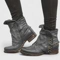 Vintage Buckled Grommet Black Ankle Boots for Women with Arch Support 0