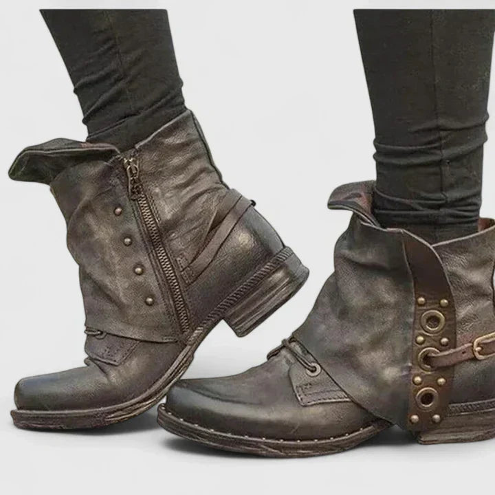 Vintage Buckled Grommet Black Ankle Boots for Women with Arch Support 2