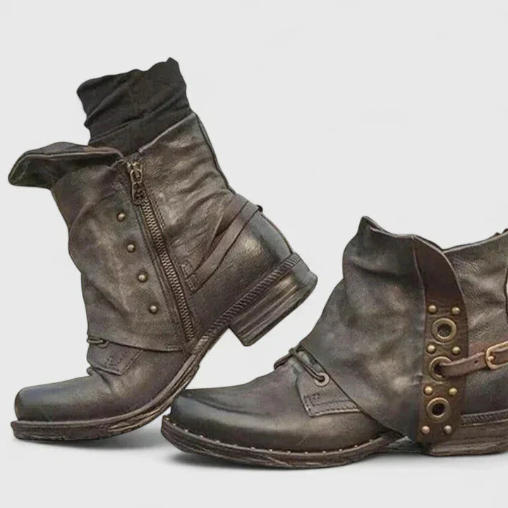 Vintage Buckled Grommet Black Ankle Boots for Women with Arch Support 3