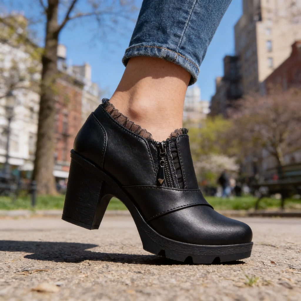 Women's Black Ankle Boots with Orthopedic Support and Side Zipper 8