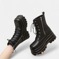 Women's Black Chunky Platform Combat Ankle Boots with Lace-Up and Zip 0
