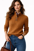 Women's Cable Knit Wool Blend Button-Neck Pullover Sweater 0