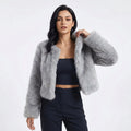 Women's Cropped Faux Fur Winter Jacket with Plush Texture 0