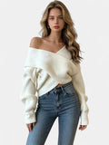 Women's Cropped Oversized Cardigan Sweater with Off-Shoulder Neckline 0