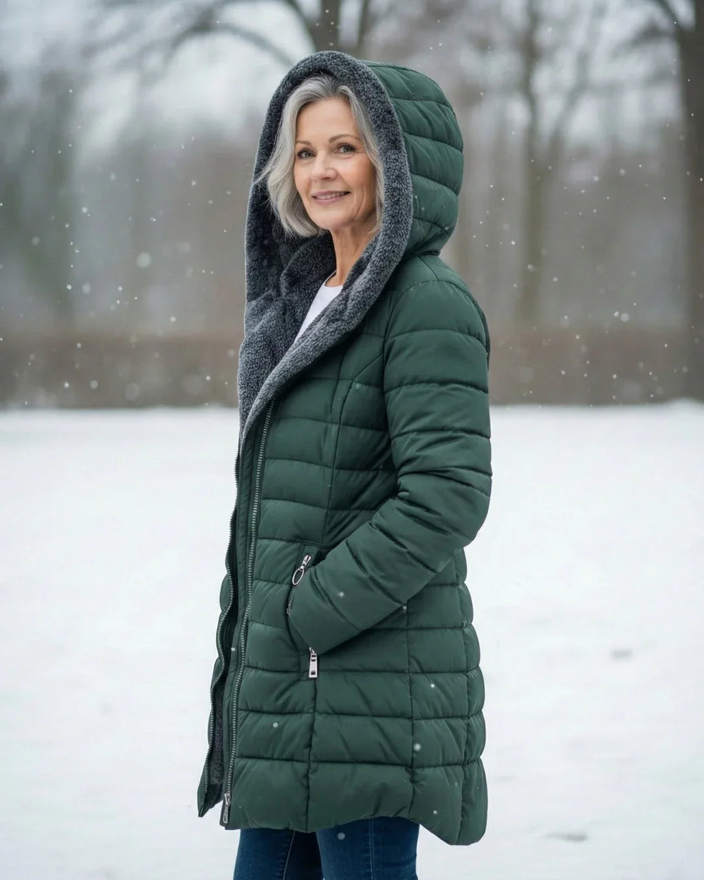 Women's Hooded Quilted Puffer Jacket with Sherpa Lining 2