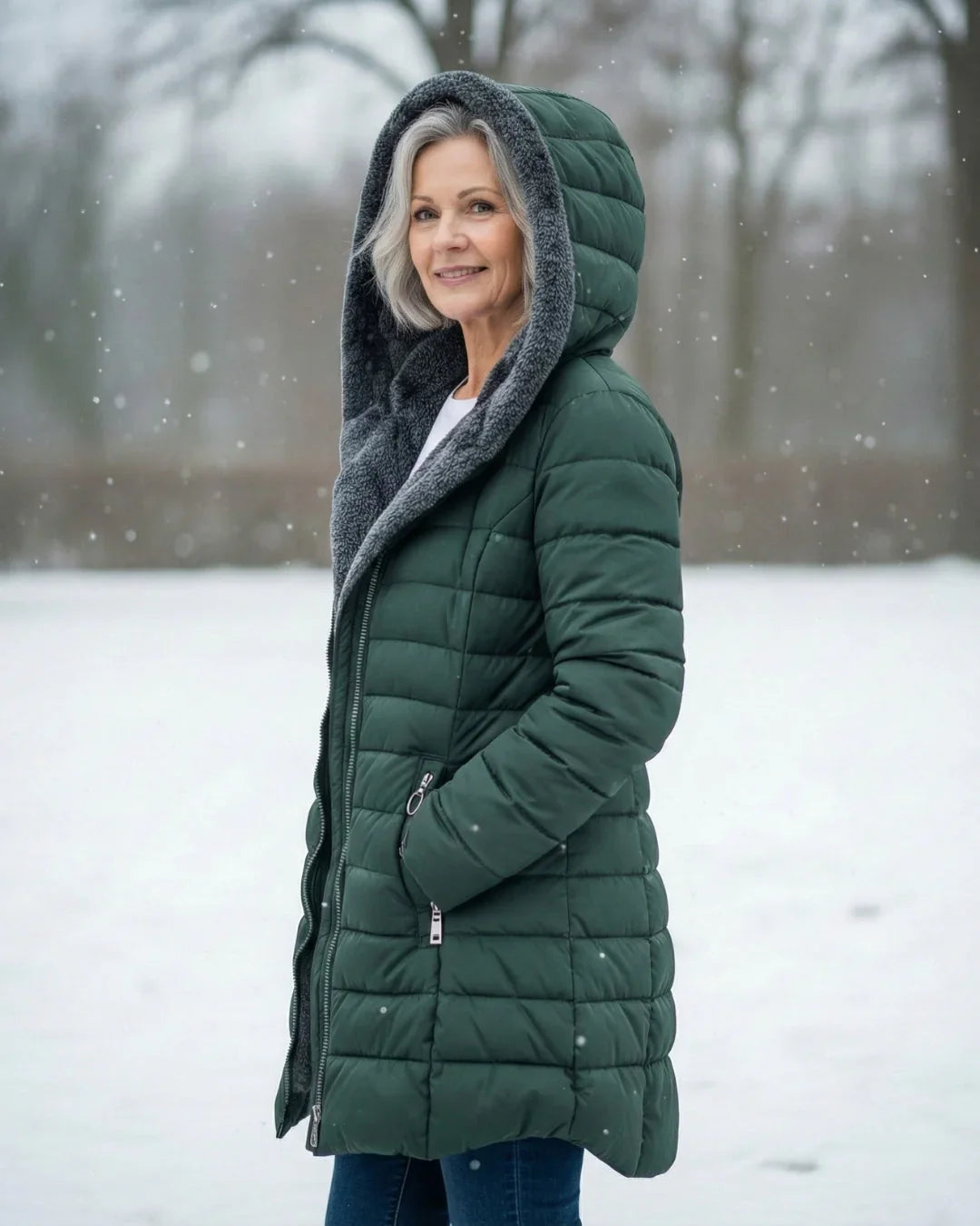 Women's Hooded Quilted Puffer Jacket with Sherpa Lining 2