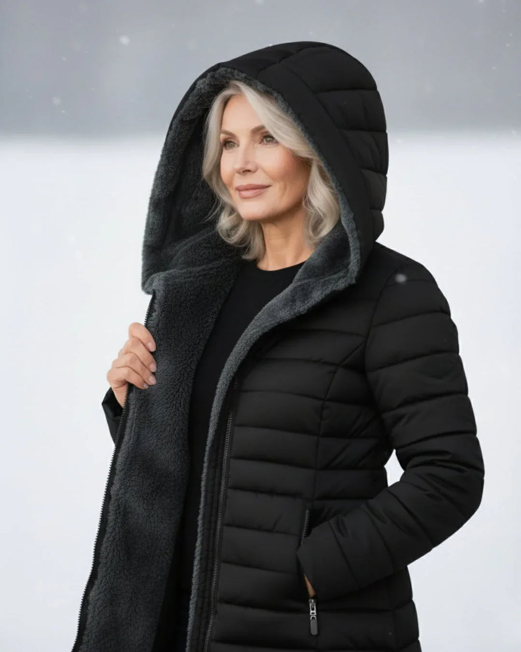 Women's Hooded Quilted Puffer Jacket with Sherpa Lining 6