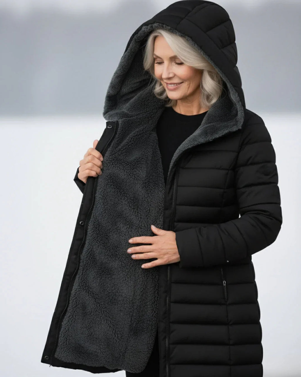 Women's Hooded Quilted Puffer Jacket with Sherpa Lining 8