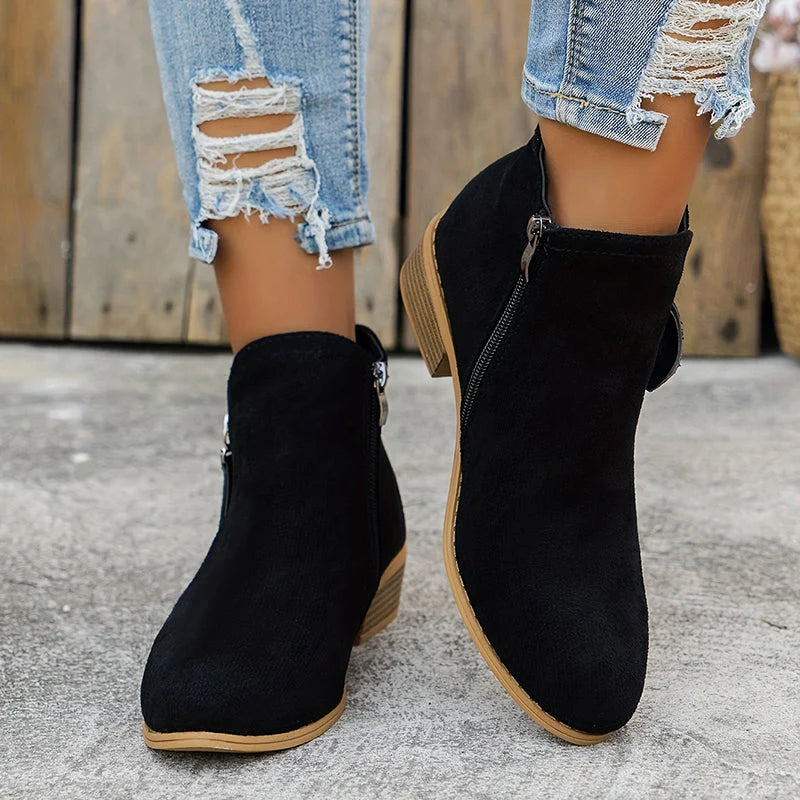 Women's Knee High Black Orthopedic Zipper Boots with Supportive Footbed 7