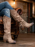 Women's Knee High Boots with Buckle Strap and Side Zipper 0