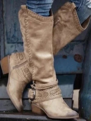 Women's Knee High Boots with Buckle Strap and Side Zipper 4
