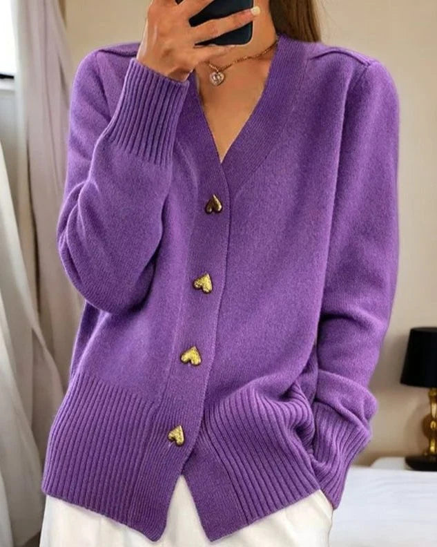 Women's Merino Wool V-Neck Cardigan Sweater with Relaxed Fit 2