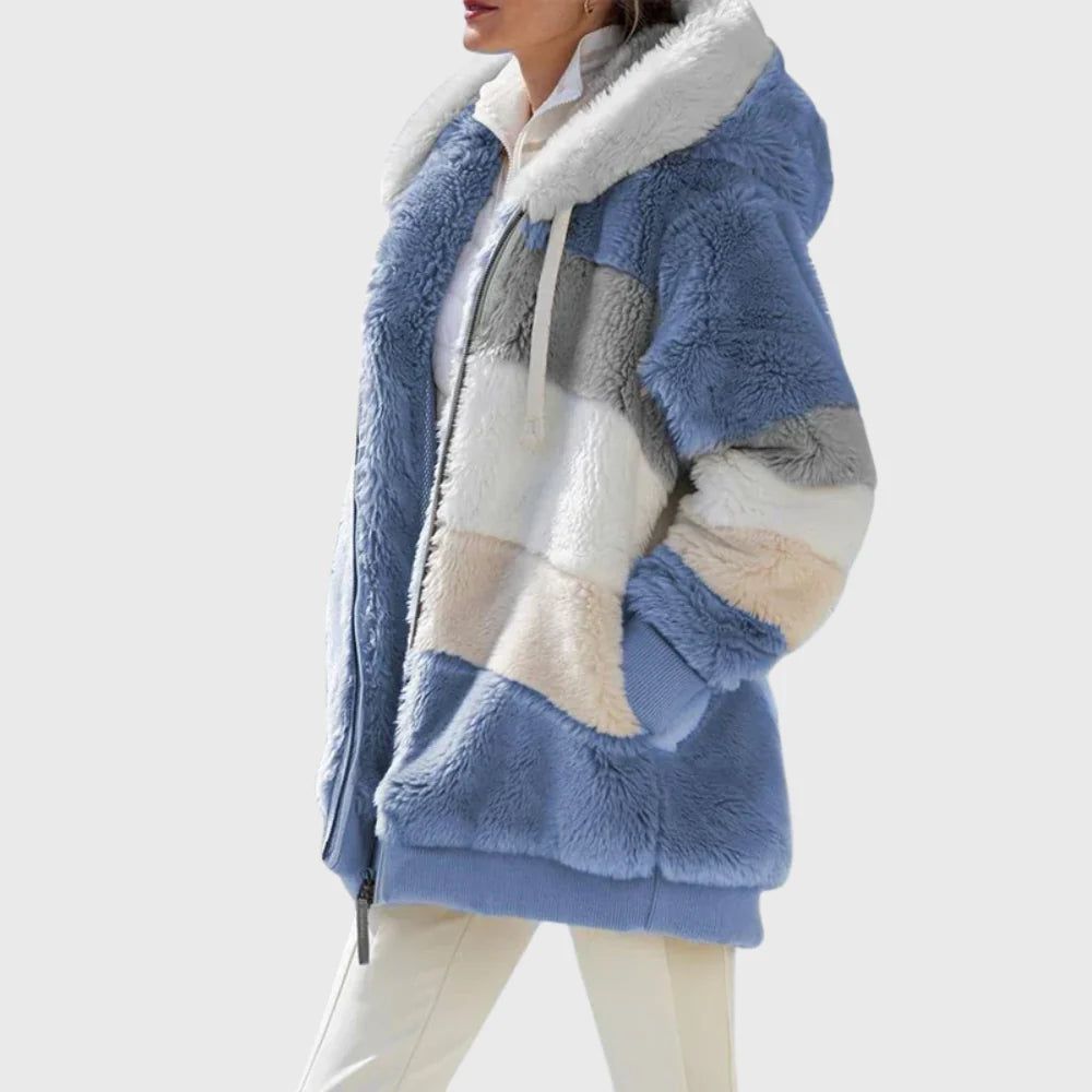 Women's Multicolor Puffer Jacket with Faux-Fur Hood for Winter Warmth 0