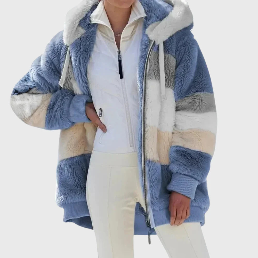 Women's Multicolor Puffer Jacket with Faux-Fur Hood for Winter Warmth 1