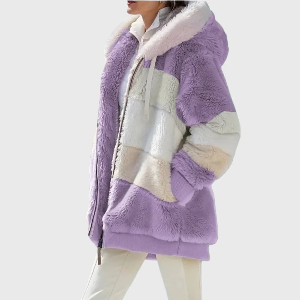 Women's Multicolor Puffer Jacket with Faux-Fur Hood for Winter Warmth 2
