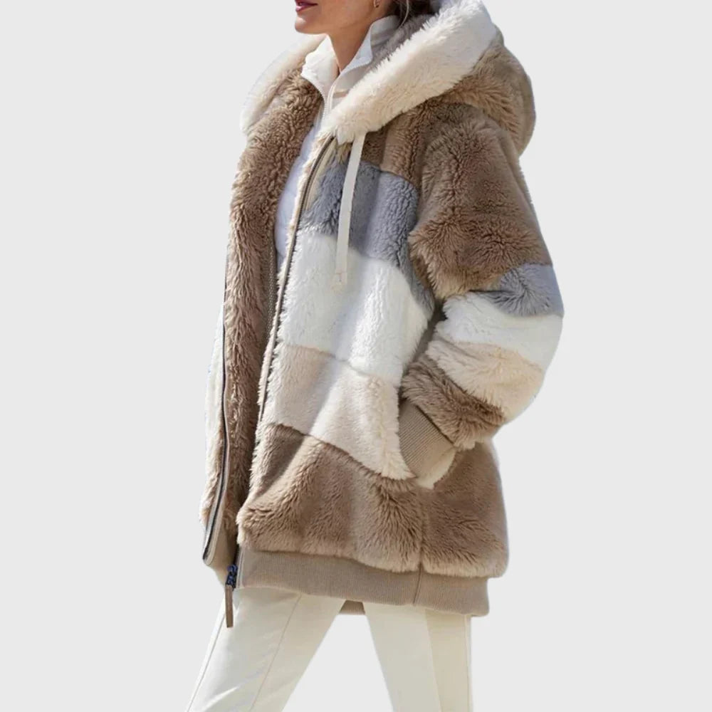 Women's Multicolor Puffer Jacket with Faux-Fur Hood for Winter Warmth 3