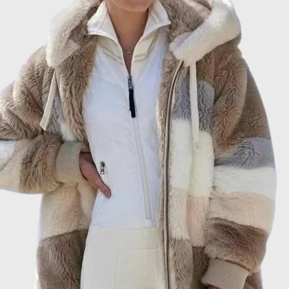 Women's Multicolor Puffer Jacket with Faux-Fur Hood for Winter Warmth 4