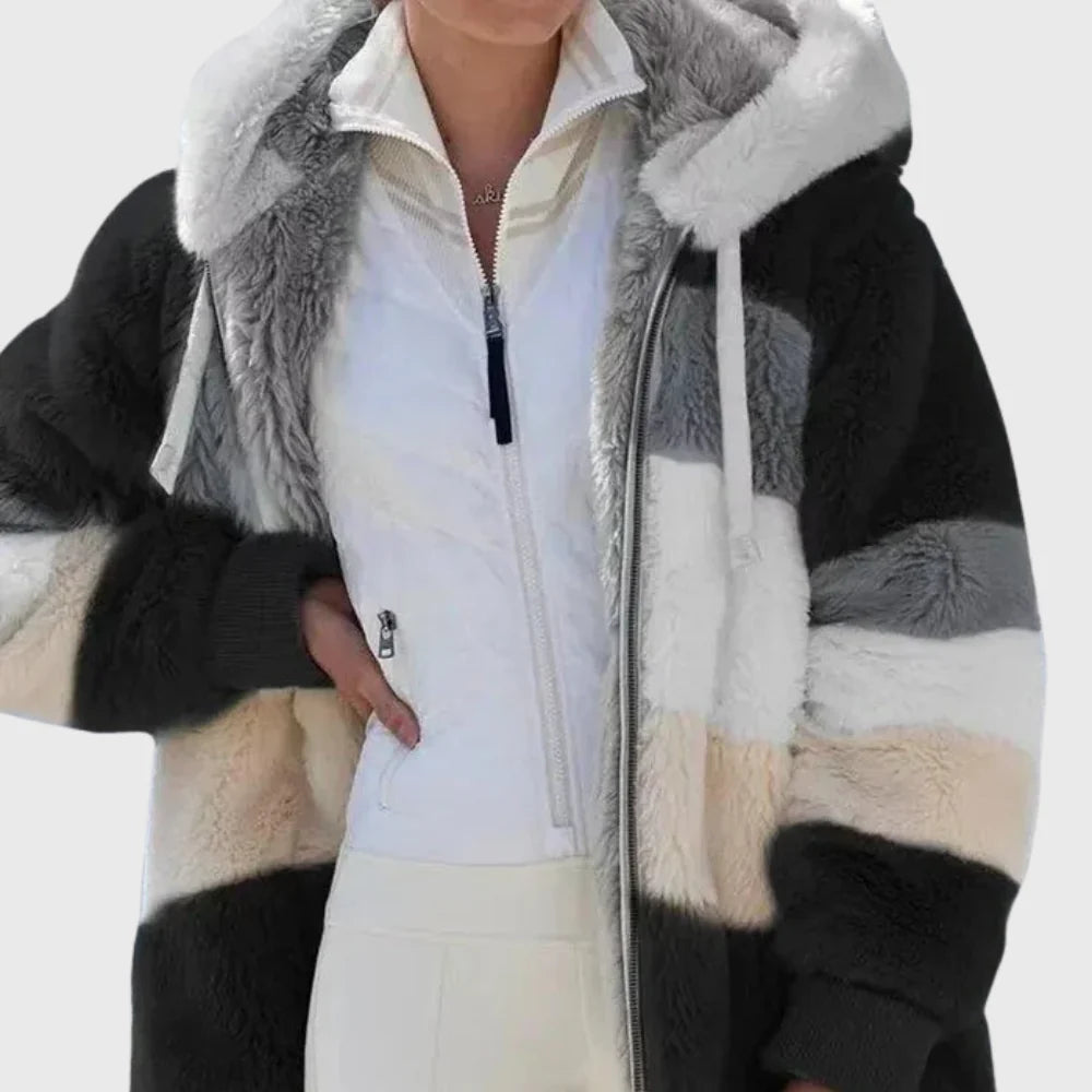 Women's Multicolor Puffer Jacket with Faux-Fur Hood for Winter Warmth 5