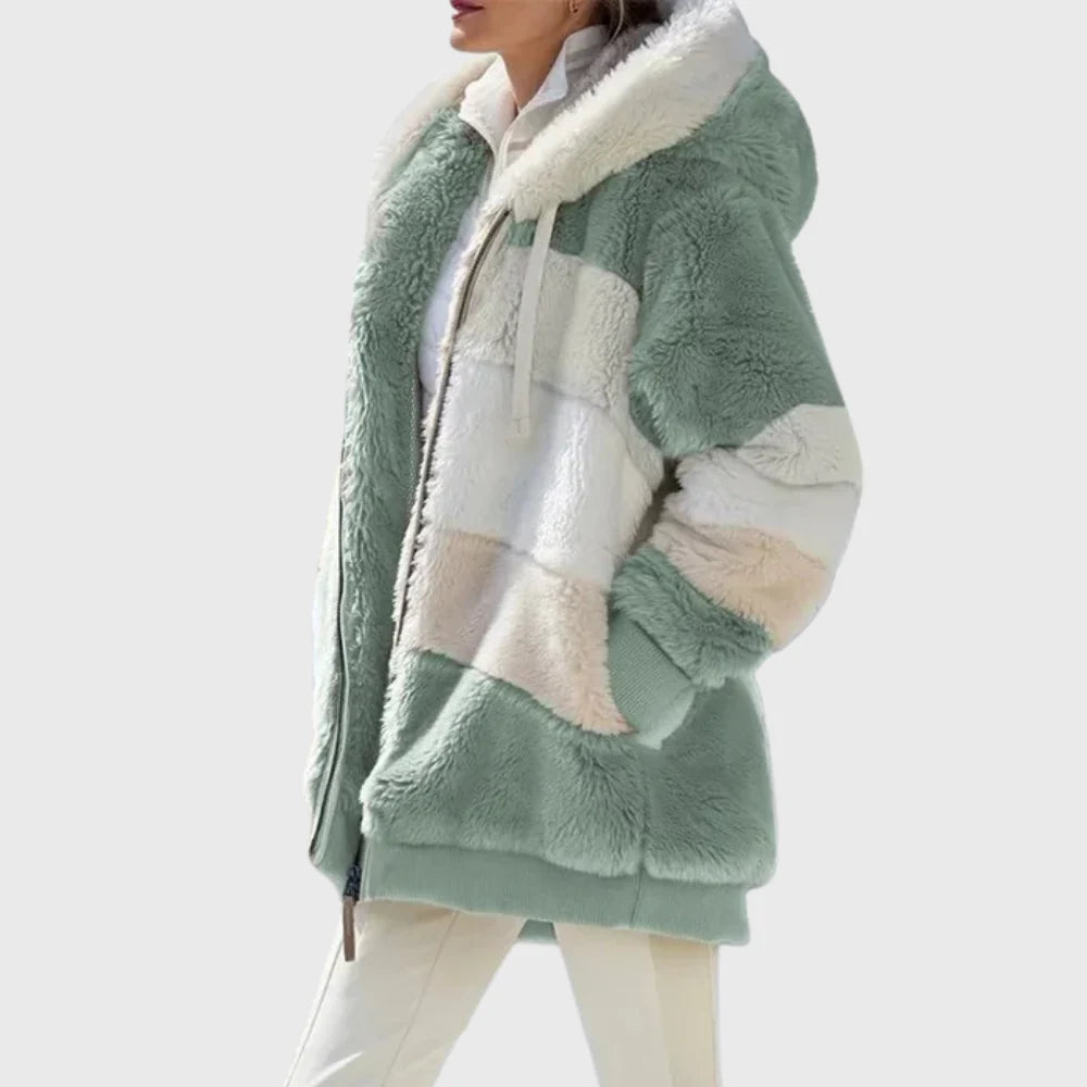 Women's Multicolor Puffer Jacket with Faux-Fur Hood for Winter Warmth 7