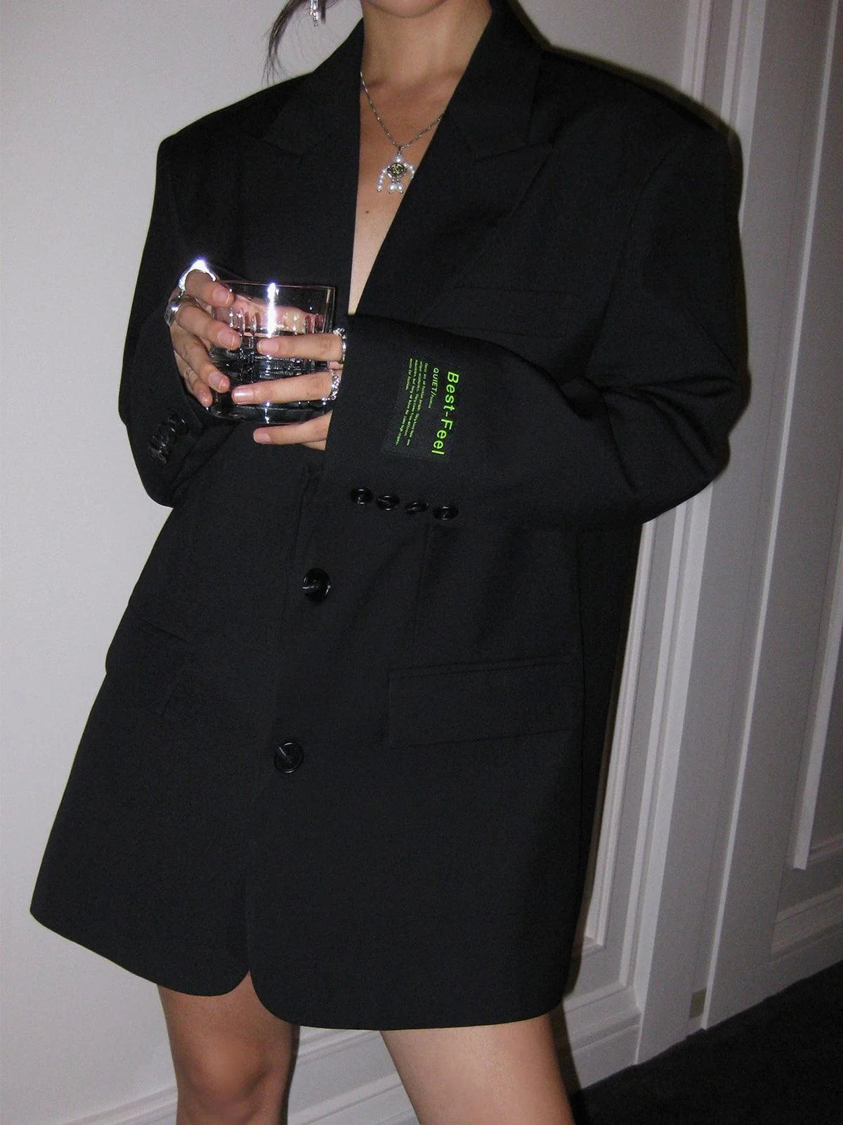 Women's Oversized Black Blazer with Notched Lapel for Versatile Styling 8