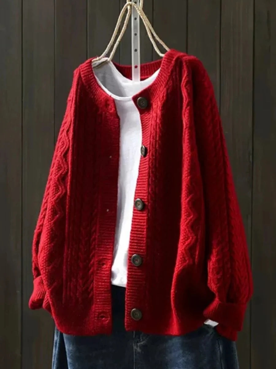 Women's Oversized Cable-Knit Cardigan Sweater with Button-Down Front 1