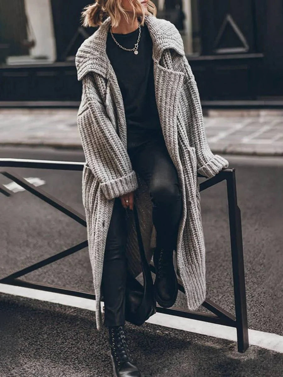 Women's Oversized Chunky Knit Long Cardigan with Deep Pockets 0