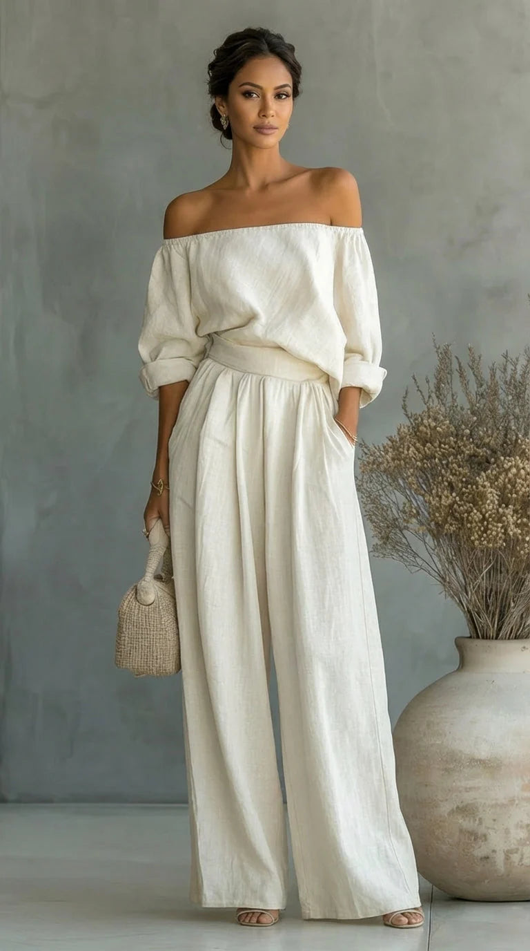 Women's Plus Size Linen-Effect Two-Piece Outfit for Summer 0