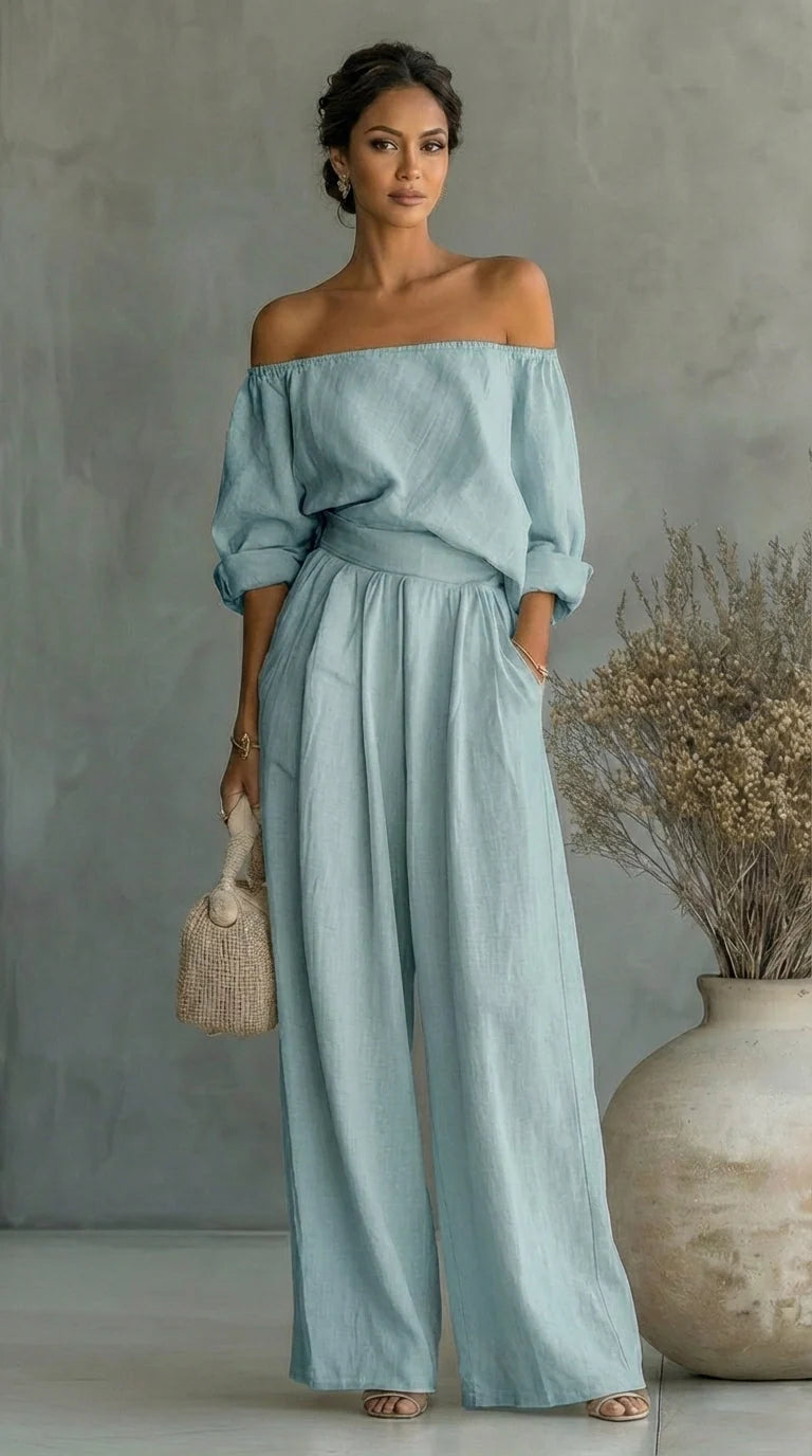 Women's Plus Size Linen-Effect Two-Piece Outfit for Summer 1
