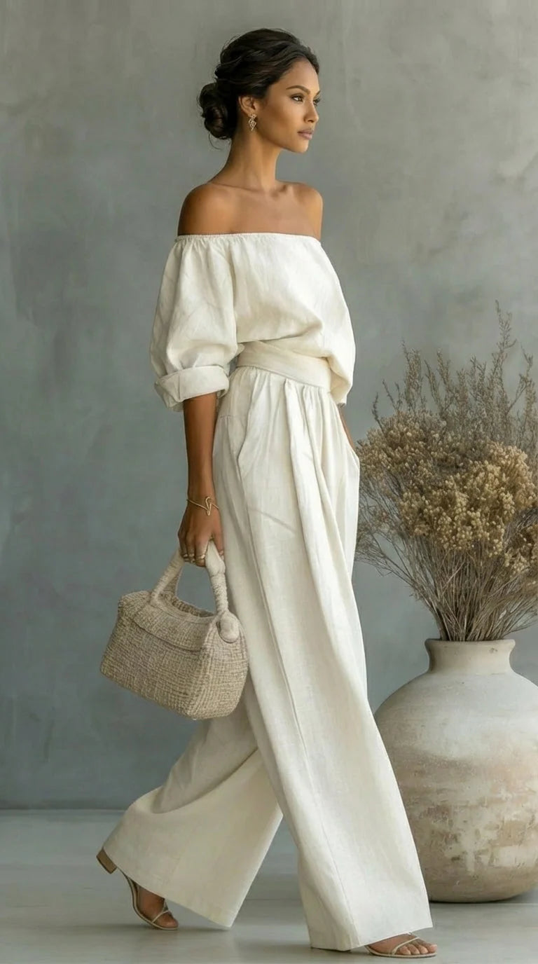 Women's Plus Size Linen-Effect Two-Piece Outfit for Summer 4