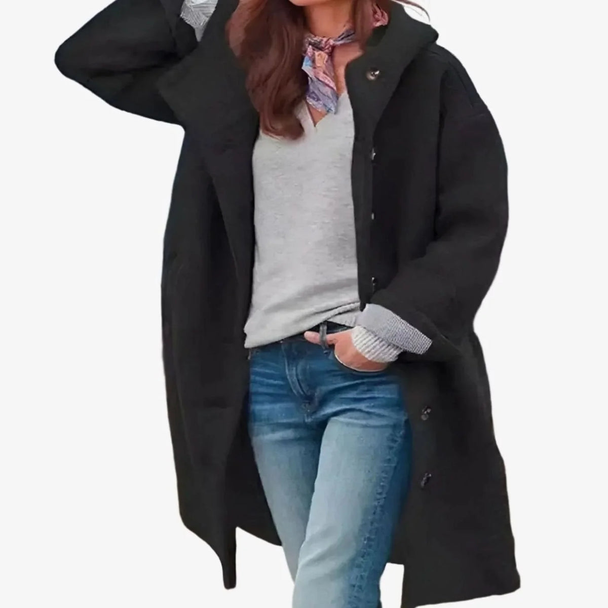 Women's Relaxed-Fit Button-Front Long Winter Coat for Everyday Comfort 2